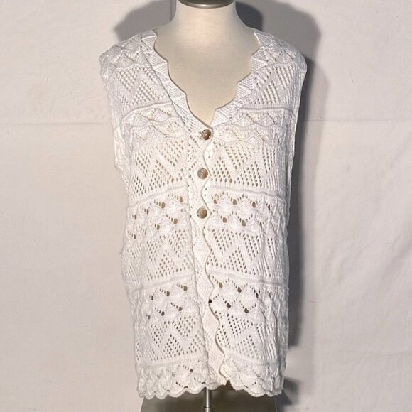 Vintage Fifty Seventh Street East White Knit Vest S - Picture 5 of 9